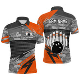 Maxcorners Orange Camo Bowling Shirts for Women Men Custom Team Bowling Polo & 1/4 Zip Shirt