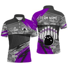 Maxcorners Purple Camo Bowling Shirts for Women Men Custom Team Bowling Polo & 1/4 Zip Shirt
