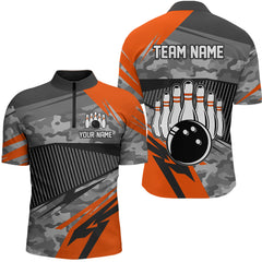 Maxcorners Orange Camo Bowling Shirts for Women Men Custom Team Bowling Polo & 1/4 Zip Shirt