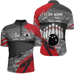Maxcorners Red Camo Bowling Shirts for Women Men Custom Team Bowling Polo & 1/4 Zip Shirt