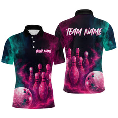 Maxcorners Green and Pink Smoke Bowling Shirts for Women Men Team Bowling Polo & Quarter Zip LM1708