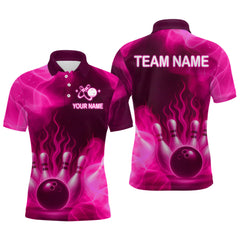 Maxcorners Pink Flaming Bowling Shirts for Women Men Custom Team Bowling Polo & Quarter Zip LM1708
