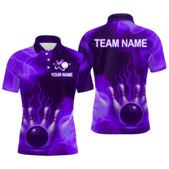 Maxcorners Purple Flaming Bowling Shirts for Women Men Custom Team Bowling Polo & Quarter Zip LM1708