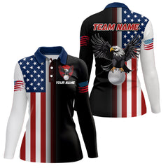 Maxcorners Eagle Ball Golf Custom American Flag Golf Polo Shirt Patriotic Golf Shirts For Women
