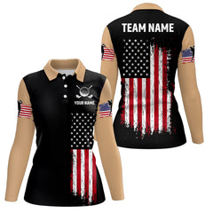 Maxcorners Retro Custom American Flag Golf Polo Shirt Patriotic Golf Polo Shirts For Women