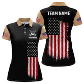 Maxcorners Retro Custom American Flag Golf Polo Shirt Patriotic Golf Polo Shirts For Women