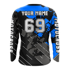 Maxcorners Motocross Racing Jersey Blue Upf30+ Motorcycle Dirt Bike Jersey Off-Road Shirt Men Kid Women MT2709