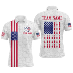 Maxcorners Patriotic Bowling Shirt for Men Women Team Custom White Bowling Polo & 1/4 Zip Shirt TU0506