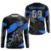 Maxcorners Motocross Racing Off-road Jersey Blue Dirt Bike Riding Shirt For Men Kid Women MT2709