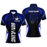 Maxcorners Custom Blue Bowling Shirt for Men Women Team Bowling Jerseys Polo 1/4 Zip LM1506