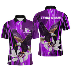 Maxcorners Custom Purple Eagle Bowling Shirt for Men Women Team Bowling Polo Shirts & 1/4 Zip LM2504