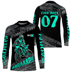 Maxcorners Motocross Jersey Kid Men Dirt Bike Racing Shirt Upf30+ Off-road Motorcycle Jersey Turquoise MT2809