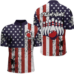 Maxcorners US Patriotic Bowling Shirts Custom American Bowling Jersey for Men Women Team