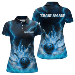 Maxcorners Lightning Blue Bowling Shirts for Women Men Custom Team Bowling Polo & Quarter Zip LM1708