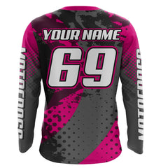 Maxcorners Pink Motocross Racing Jersey For Women Girl Kid Upf30+ MX Off-Road Dirt Bike Shirt MT2709