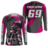 Maxcorners Pink Motocross Racing Jersey For Women Girl Kid Upf30+ MX Off-Road Dirt Bike Shirt MT2709