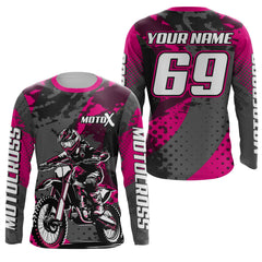 Maxcorners Pink Motocross Racing Jersey For Women Girl Kid Upf30+ MX Off-Road Dirt Bike Shirt MT2709