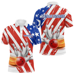 Maxcorners US Patriotic Bowling Shirts for Men Women Team Custom Bowling Polo & Quarter Zip LM1708