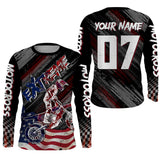 Maxcorners American Flag Motocross Jersey UPF30+ Youth Dirt Bike Shirt Patriotic Extreme MX Racing Shirt LM2809