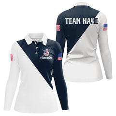 Maxcorners White and Blue Golf Polo Shirt Custom Patriotic Golf Shirts for Men Women TeamMT0306