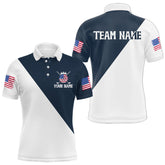 Maxcorners White and Blue Golf Polo Shirt Custom Patriotic Golf Shirts for Men Women TeamMT0306