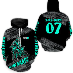 Maxcorners Turquoise Motocross Hoodie Jersey Men Women Motorcycle Hoodie Dirt Bike Hoodie Zip LM2809