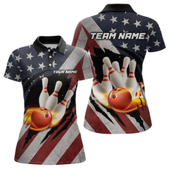 Maxcorners American Flag Bowling Shirt Fire Patriotic Bowling Shirts for Men Women Bowling Jersey LM133