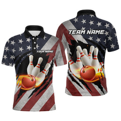 Maxcorners American Flag Bowling Shirt Fire Patriotic Bowling Shirts for Men Women Bowling Jersey LM133