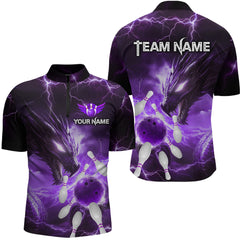 Maxcorners Custom Dragon Bowling Shirt Purple Thunder Bowling Jersey for Men Women Team LM184