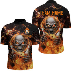 Maxcorners Skull Bowling Shirt Custom Thunder Flaming Bowling Jersey for Men Women Team LM184