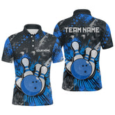 Maxcorners Blue Watercolor Bowling Shirts for Women Men Custom Team Bowling Polo&1/4 Zip Shirt