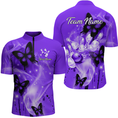 Maxcorners Custom Purple Butterflies Bowling Shirts for Men Women Team MT2108