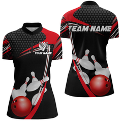 Maxcorners Red Bowling Shirts for Men and Women Bowling Shirt Team Bowling Polo & 1/4 Zip Shirt