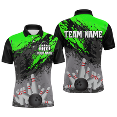 Maxcorners Custom Green Bowling Shirt forMen Women Team Bowling Jersey Bowling Polo & 1/4 Zip Shirt