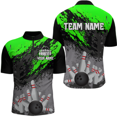 Maxcorners Custom Green Bowling Shirt forMen Women Team Bowling Jersey Bowling Polo & 1/4 Zip Shirt