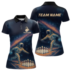 Maxcorners Astronaut Bowling Shirts for Women Men Team Bowling Jerseys Galaxy Bowl Polo 1/4 Zip LM1109