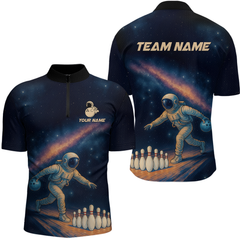 Maxcorners Astronaut Bowling Shirts for Women Men Team Bowling Jerseys Galaxy Bowl Polo 1/4 Zip LM1109