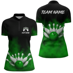 Maxcorners Green Smoke Bowling Shirts for Men Women Team Personalized Bowling Polo and Quarter Zip MT2108