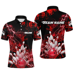 Maxcorners Red Thunder Lightning Bowling Shirt Custom Colorful Bowling Jersey Men Women Team