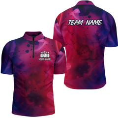 Maxcorners Blue and Pink Ink Bowling Shirts Custom for Women Men Team Bowling Jerseys MT3107