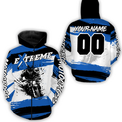 Maxcorners Custom Blue Motocross Racing Hoodie Jersey for Biker Men Women Dirt Bike Hoodie Zip MT2709