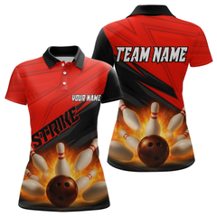 Maxcorners Custom Flaming Red Bowling Shirts for Women Men Team Bowling Polo & Quarter Zip LM1506