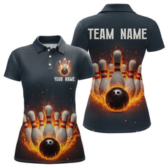 Maxcorners Custom Flaming Bowling Shirt for Men Women Fire Bowling Polo Shirts & Quarter Zip LM2504