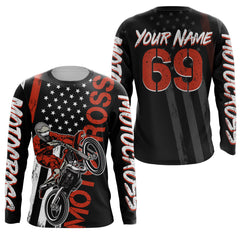 Maxcorners American Flag Motocross Jersey UPF30+ Racing Dirt Bike Riding Shirt Off-Road Long Sleeves LM2809