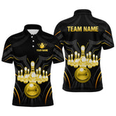 Maxcorners Black And Gold Custom Name Bowling Jerseys For Men Bowling Team Shirts Bowling Pin And Ball