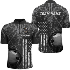 Maxcorners Custom Eagle US Flag Bowling Men Bowling Shirt Polo & Quarter-Zip Bowling Team Jerseys MT2306