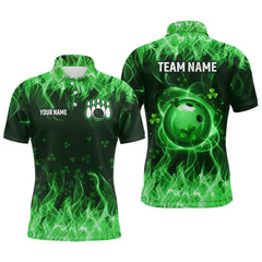 Maxcorners Personalized St Patrick Day Funny Flaming Bowling Shirt Men & Women Team Polo & 1/4 Zip Shirts