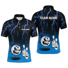 Maxcorners Personalized Blue Funny Crazy Bowling Shirt For Men & Women Bowling Jersey Shirts Polo & Quarter- Zip Bowling League