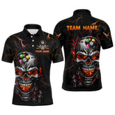 Maxcorners Personalized Thunder Skull Billiard Jerseys Men Polo & 1/4 Zip Shirt Funny Skull 8 Ball Pool Billiard For Men And Women Team