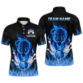 Maxcorners Blue Flaming Tiger Bowling Custom Men Bowling Polo & Quarter-Zip Bowling Team Jerseys Lm243